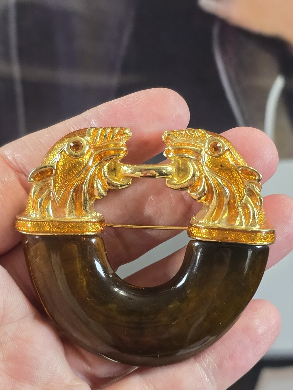 Vintage Alexis Kirk Double Headed Panther Cat Lucite Brooch